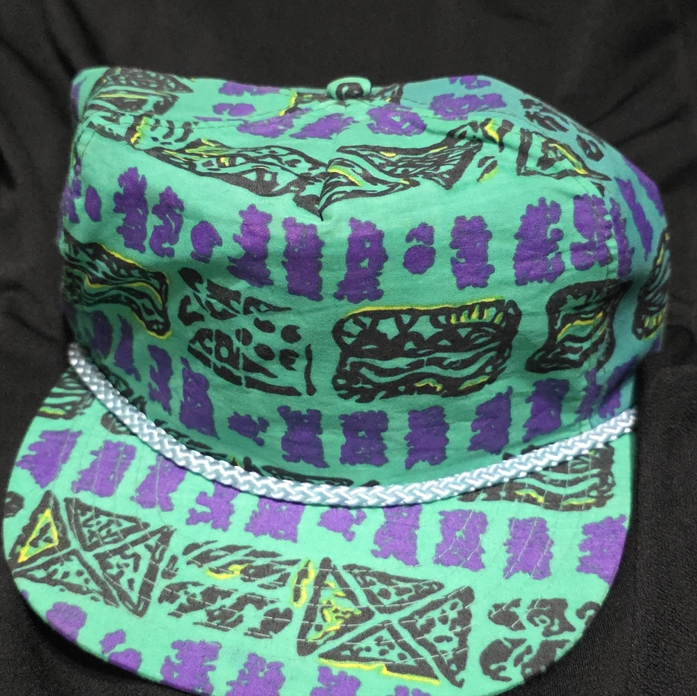 Vintage 80-90s Fresh Prince Style Snapback Hat Neon Color Rope Bill. OS
